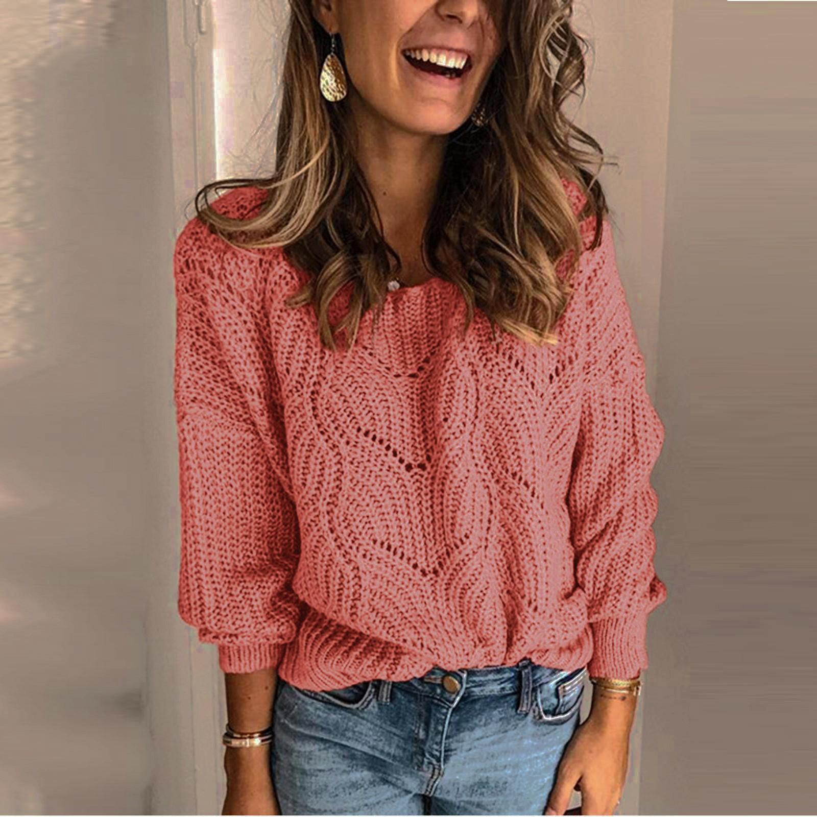 Женский трикотаж Цветной пуловер из мохера Полый свитер S розовый