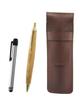 Grained Chocolate Colored Cowhide Leather Pen Case with a Metal Touch Silver Bar and a Retro Maple Wood Barrel Ballpoint Pen Set (SASTYO-ALST-HS47S)