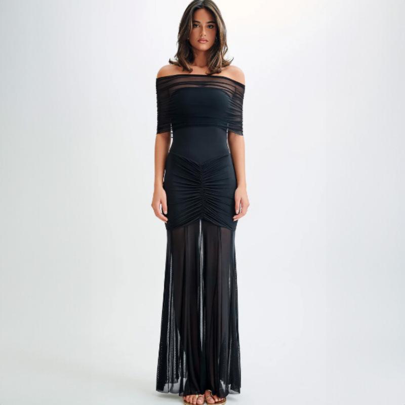 2024 Autumn Strapless Ruched Mesh Two-Piece Dress Set for Women
