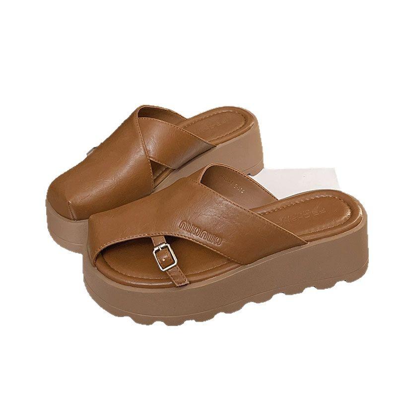 Shoes French Retro Bag Head Half Slippers Women's 2025 New Fashion Muffin Thick Sole Comfortable Versatile Sandals