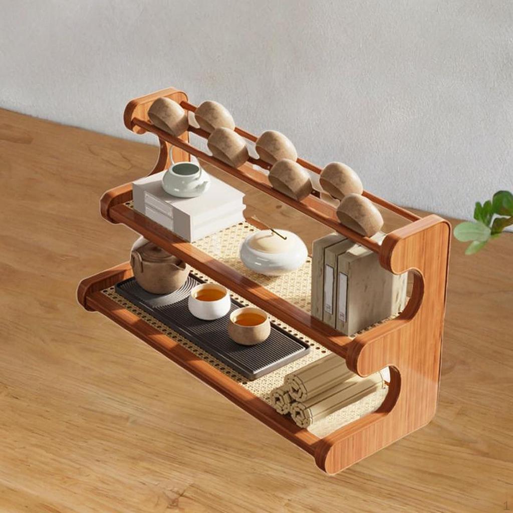 Chinese Teapot Shelf 3 Tier Portable Space Saving Gift Mug Holder Desktop Organizer for Apartment