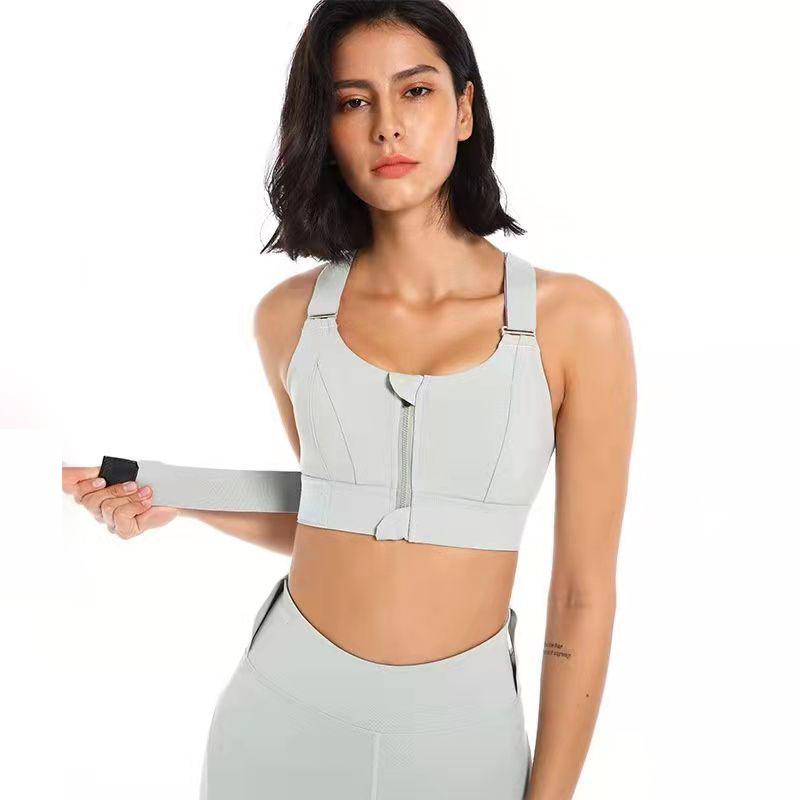 Women's Zipper Bra Sports Underwear Shockproof Running Large Size Fat Mm High-intensity Yoga Vest Seamless Gathering Fitness Bra Push Up Bra Top