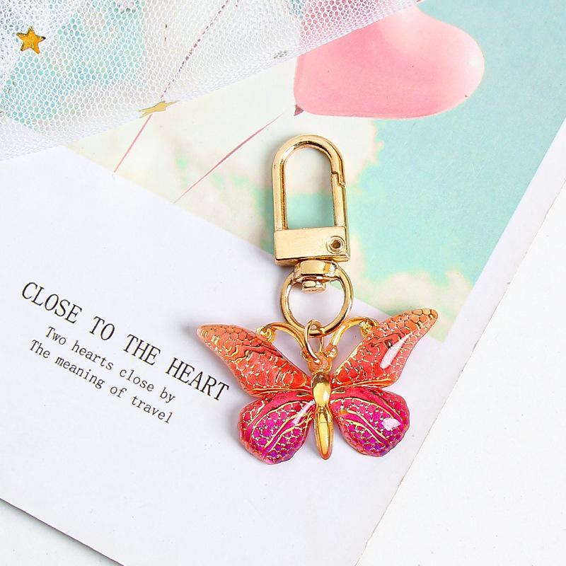 10Pcs Gradient Color Alloy Pendant Key Ring Clip Hook Butterfly Enamel Keychain For Handbag Backpack Car Keys Diy Accessory