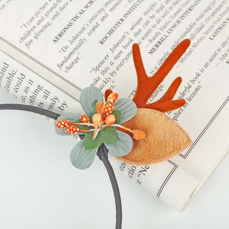 Mori Style Christmas Reindeer Antler Floral Headband for Women