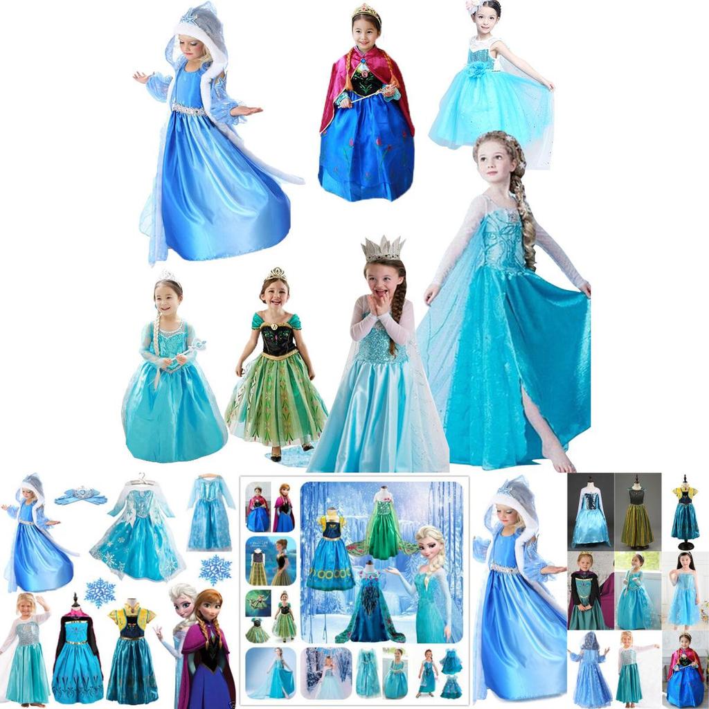 Girls Elsa Kids Fancy Dress Costume Princess Anna Party Dresses Cosplay Outfits