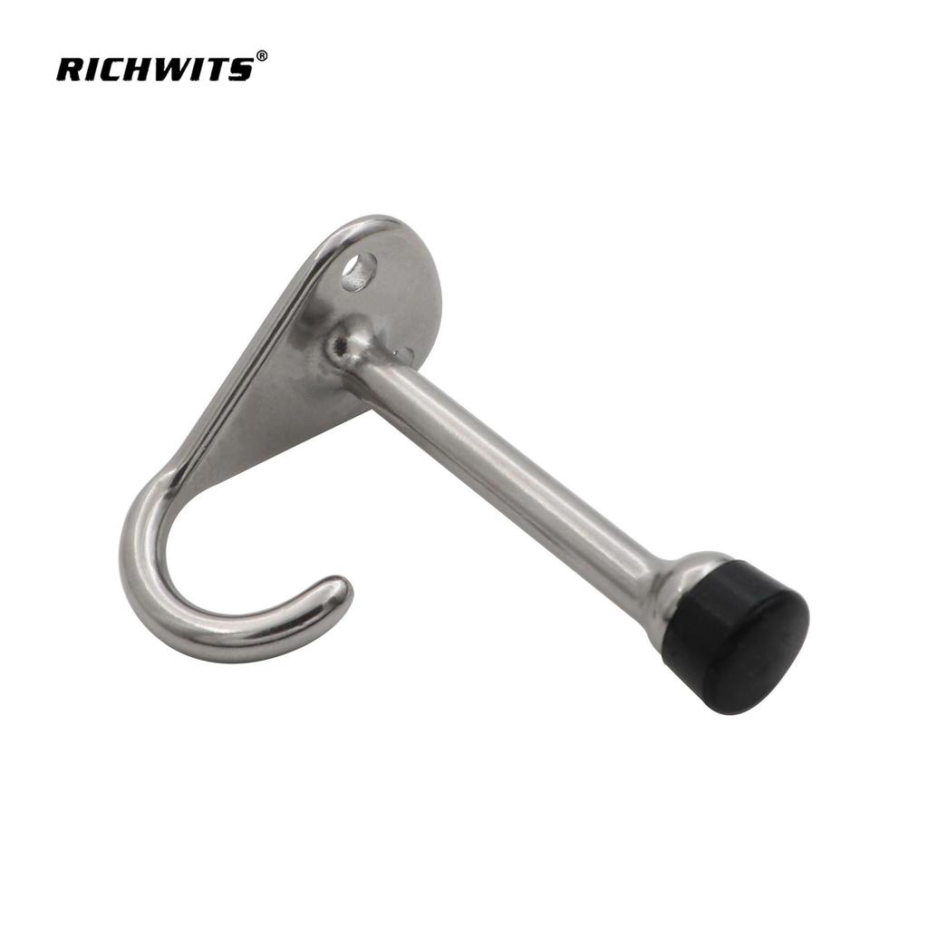 Gold Pyramid Rubber Door Stopper with Hook - 304 Stainless Steel Cylinder Holder