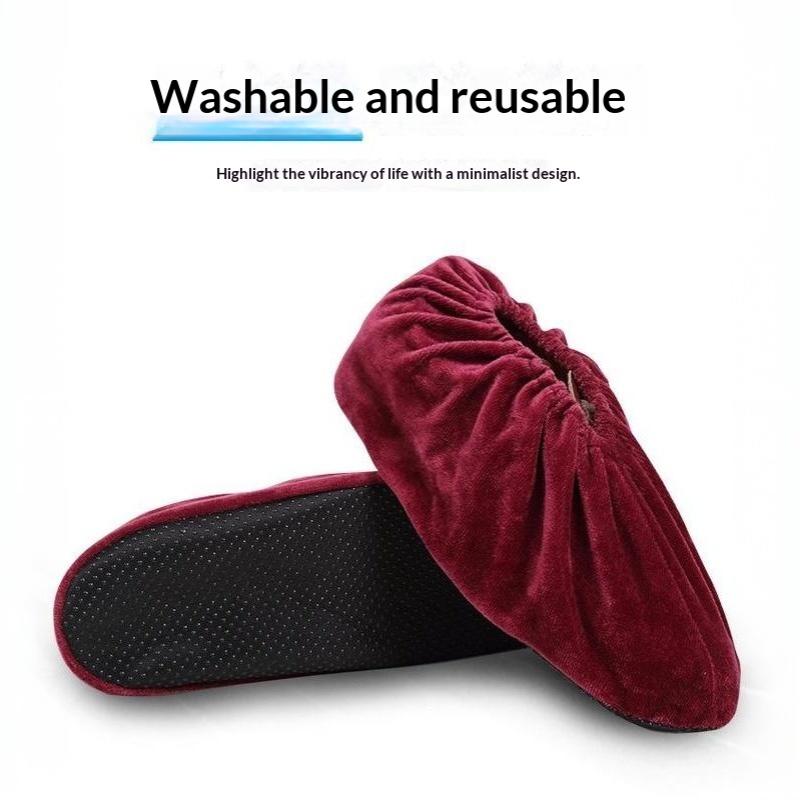 Thick Flannel Shoe Covers 1 Pair Portable Reusable Non-slip Overshoes for Travel Hotel Indoor Foot Protection
