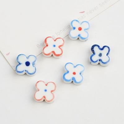 Jingdezhen Hand-painted Blue and White Four-leaf Clover Beaded Handmade DIY Jewelry, Accessories Materials, Loose Beads Wholesale