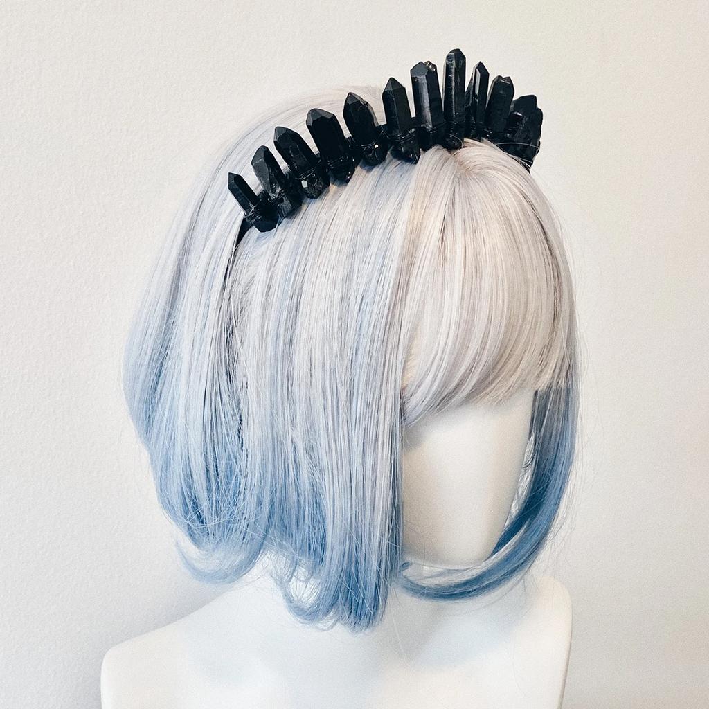 Raven | Black Crystal Quartz Goth Crown Bridal Tiara Witch Crown Wicca Gothic Cosplay Maleficent Tiara Bridal Headpiece