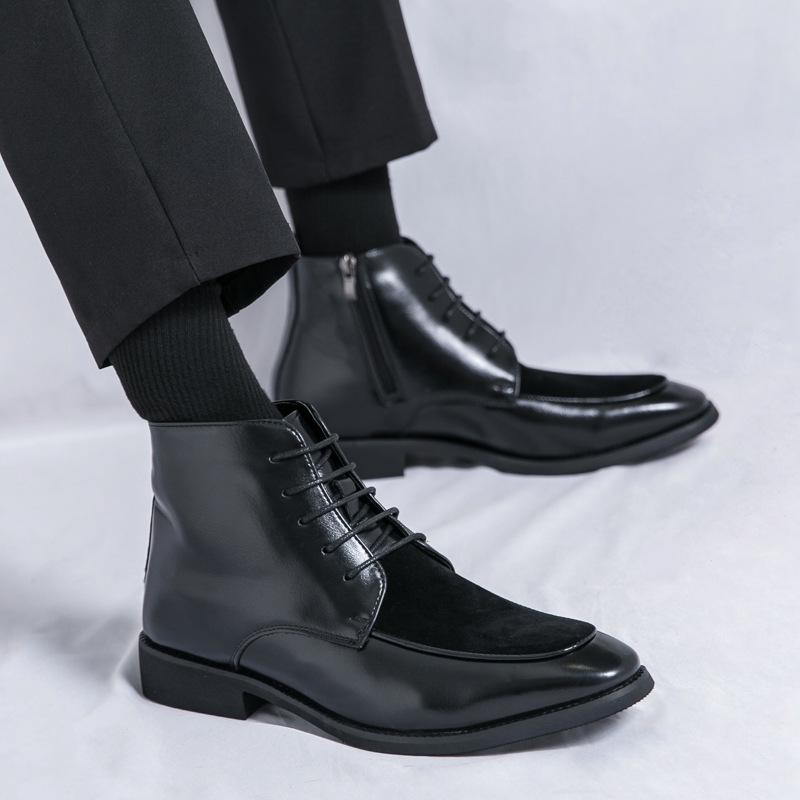 Herren Übergröße High-Top Lederstiefel - Colorblock, Seitenreißverschluss, Britischer Stil, Herbst/Winter Mode
