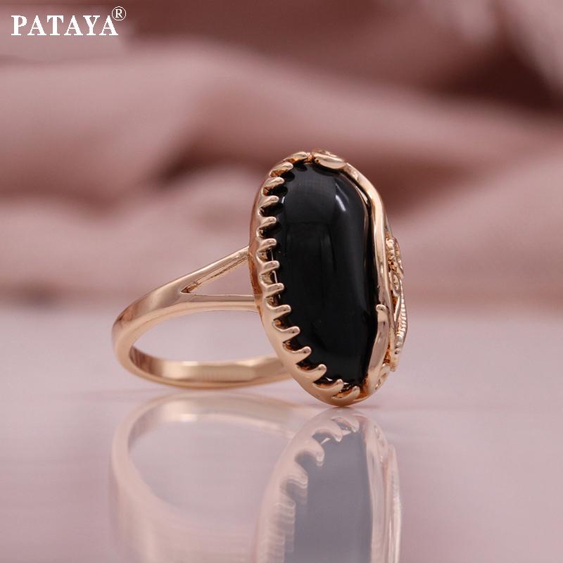 PATAYA Hollowed-out Pinched Flower Technique Artificial Zircon Earring Ring Combination Set