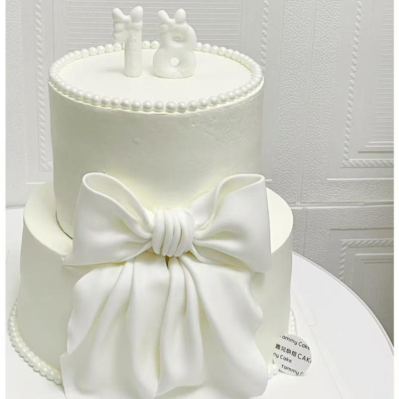 Double Layer Bow Simulation Birthday Cake Model Ornaments Fake Cake Mold Plastic Decoration Window Sample Display Shooting Props