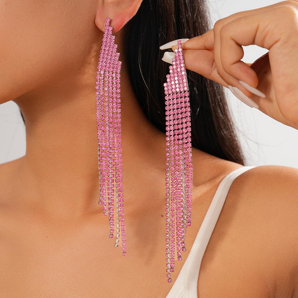 Exaggerated personality diamond-set long fringed silver needle earrings fashion ins environmentally friendly earrings
