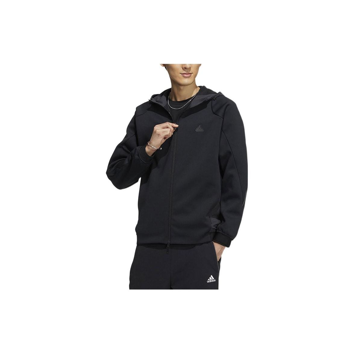 

Adidas Одноколірна куртка з капюшоном і логотипом. Чоловічі куртки, чорні HY5835 L