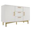 Makeup Desk Dressing Table with 2 Drawers Golden Handle Decorative Ribs Metal Frame Modern White Easy Assembly Bedroom Side Narrow Console Vanity