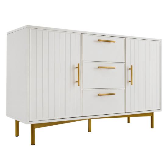 Makeup Desk Dressing Table with 2 Drawers Golden Handle Decorative Ribs Metal Frame Modern White Easy Assembly Bedroom Side Narrow Console Vanity