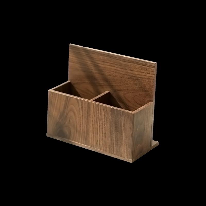 Light Luxury Walnut Wood Double Compartment Remote Control Organizer