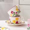 Hand Drawn Tulip Coffee Cup Set Gift Box Ceramic Water Cups Afternoon Tea Cups Breakfast Cup Milk Mug Juice Mug Coffee Mugs