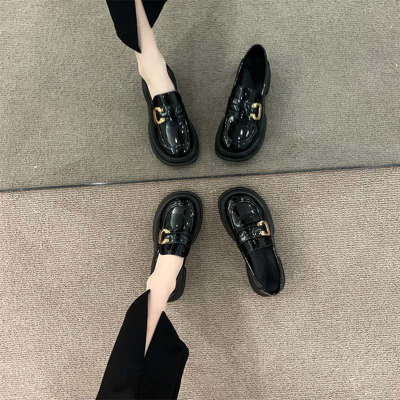 French One-pedal Platform Thick-heeled Small Leather Shoes Women's Autumn 2025 New Versatile Retro British Style Loafers