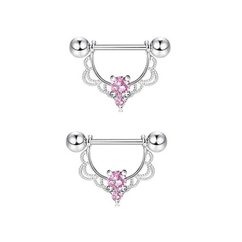 14pcs/Pack Elegant Nipple Bars and Rings Set Elegant Silver Pink Cubic Zirconia Nipple Rings for Trendy Women