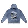 DTG Print Knitted Denim Zip-Up Hoodie Money Burns Brother Print Zipper Hoodies  