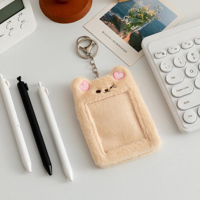 Cartoon Animal Characters Plush Album Card Holder Bus Card Bank ID Card Protective Display Sleeves Backpack Pendant Gifts