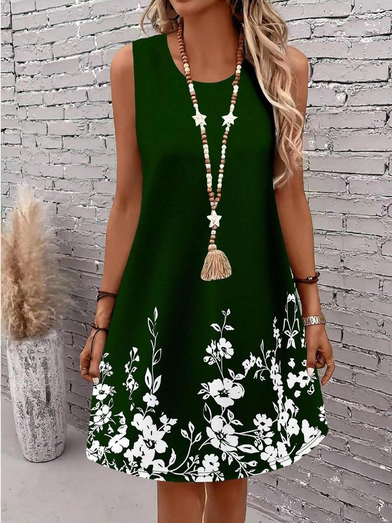 Elegantes ärmelloses Midi-Kleid mit floralem Print für Damen (Europäisch & Amerikanisch), Übergrößen erhältlich