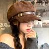 Vintage belt buckle suede beret children autumn and winter maillard style octagonal hat casual face little painter hat