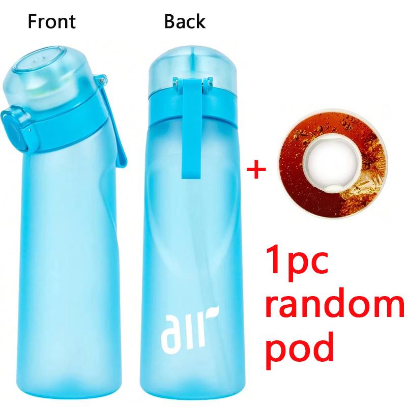

1pc Air Water Bottle With 1pc Random Round Shape Flavor Pod Sports Straw Plastic Cup Leak Proof Outdoor Travel Sports Bottles 0.8L синій