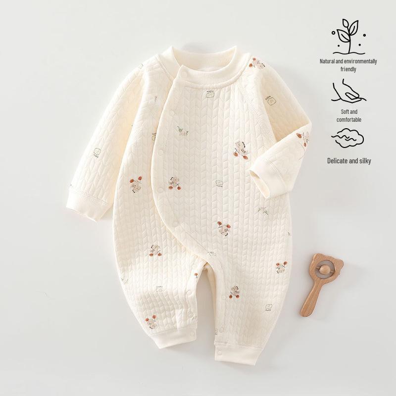 Cozy Air Cotton Baby Romper - Long Sleeve, Side Snap, Boneless Crawling Suit for Newborns - Perfect for Autumn & Winter Outings