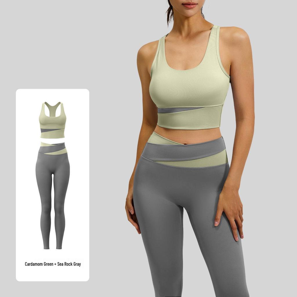 High-Waisted Color-Block Yoga Set: Tummy Control, Shockproof Sportswear for Women