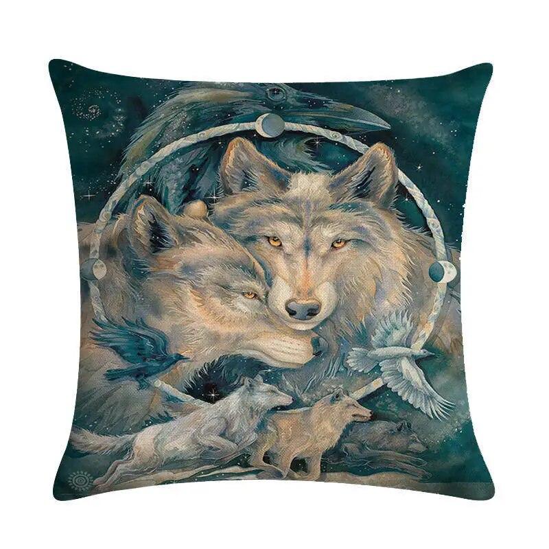 Men's Pillowcase Sofa Decoration Snow Wolf  Northern Forest Night Watchman Colorful Animal Cushion Cover