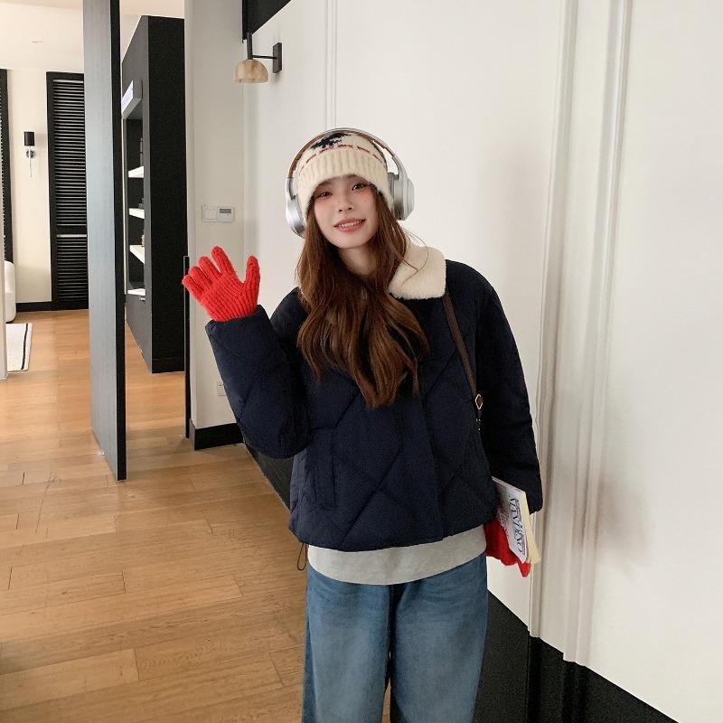 

Niche cotton-padded clothes women s new winter cotton-padded jackets bow splicing fur collar thick coat M чёрный