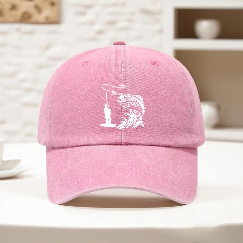 Unisex Funny Fishing Print Outdoor Hat with Leaping Fish  Design Durable Textile Fabric Suitable for Fishing Trips Camping