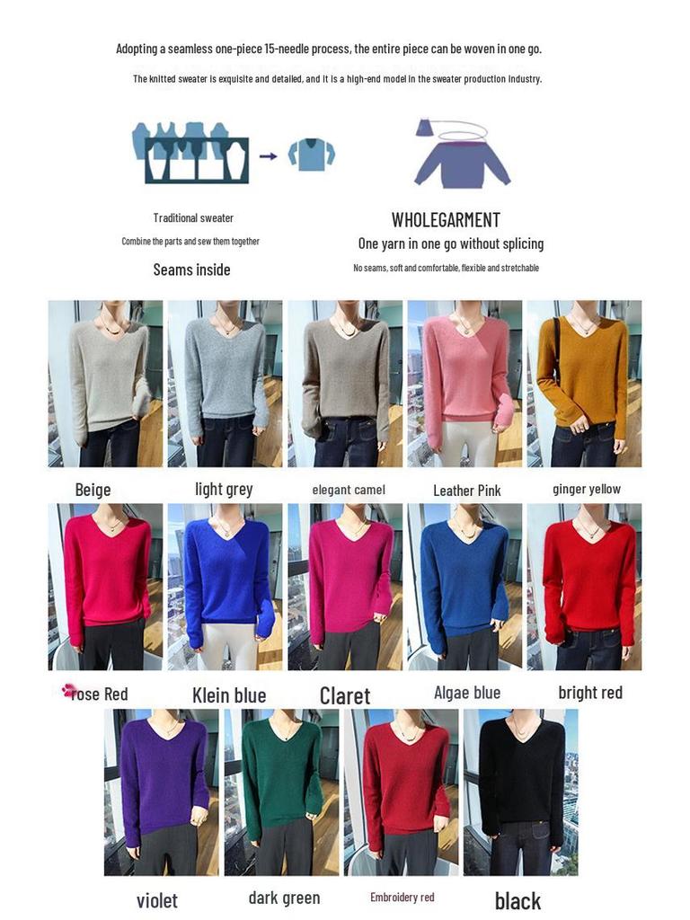 New Seamless Mink Velvet V-Neck Cashmere Sweater for Women - Loose Fit, Solid Color, Short Pullover Knitwear for Autumn and Winter