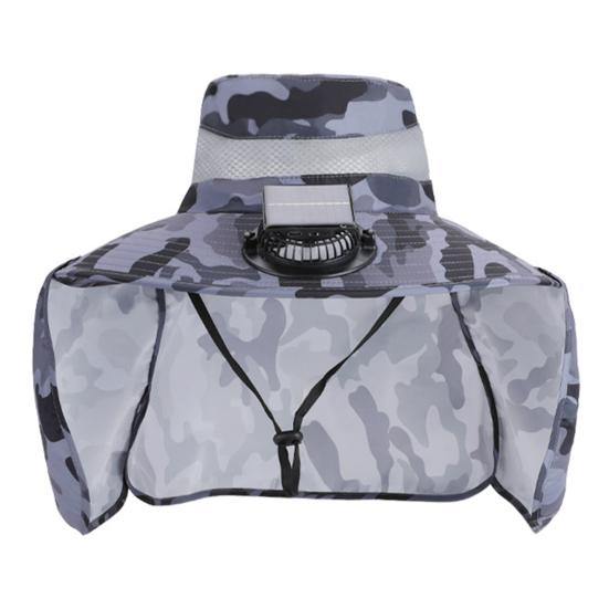Camouflage Print Sun Hat Wide-Brimmed Shawl Fishing Hat with Dual-Power Fan Design 3 Gear Adjustable UV-Protection Outdoor Hat
