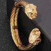Gotisch Goldfarbe Edelstahl Wolf Löwenkopf Offener Armreif Manschettenarmband für Mann Herren Männlich am Handgelenk Schmuck Zubehör