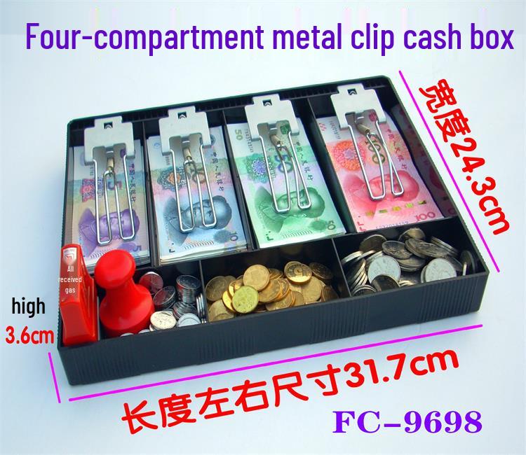 Cash Drawer with Five Compartments and Metal Clips