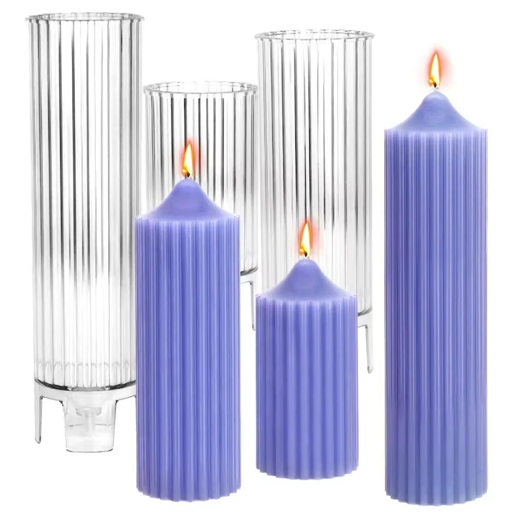 Sharp Tip Striped Cylindrical PC Candle Molds Columnar Candle Resin Acrylic Mold DIY Easy Release Aromatherapy Candle Mould Home Decoration Gifts