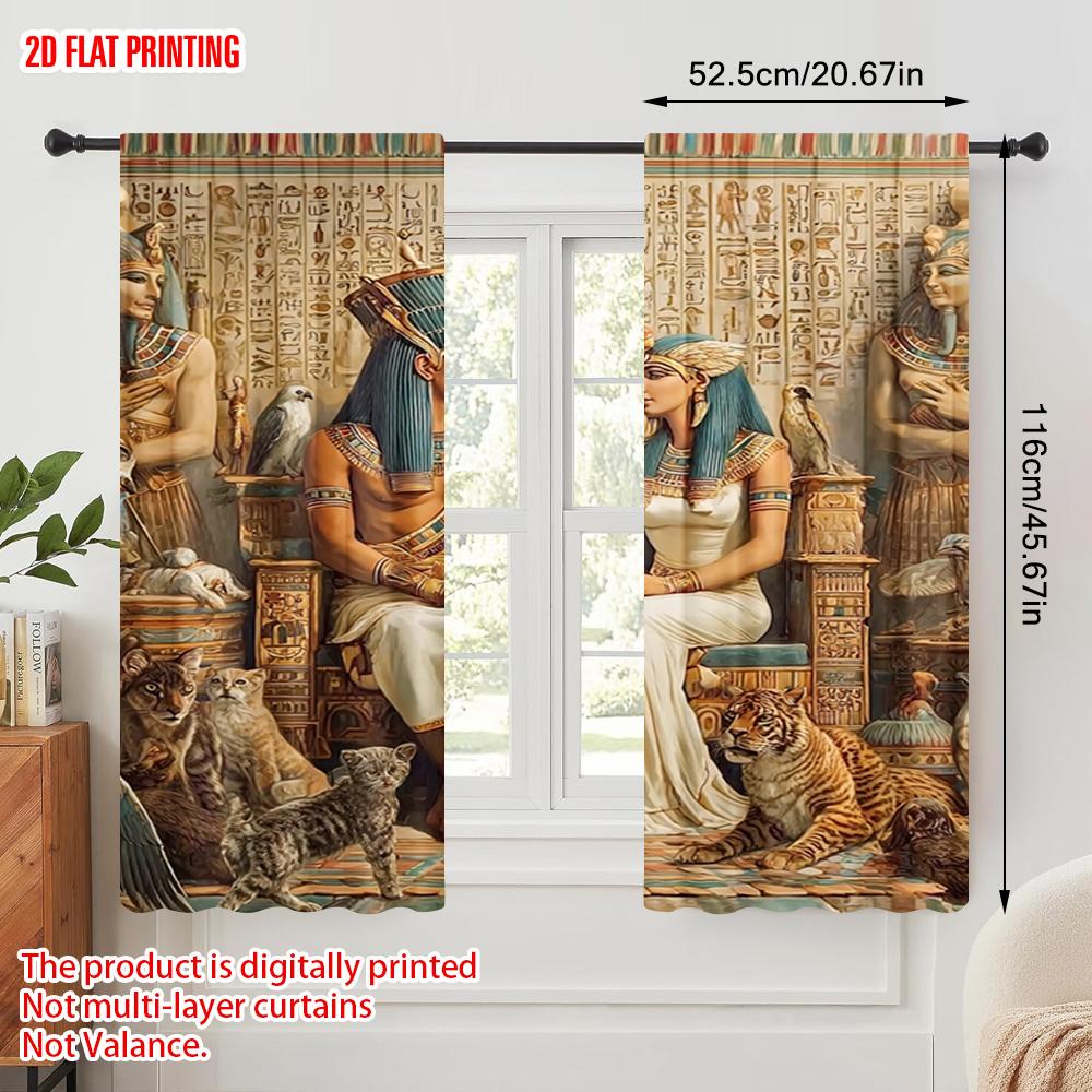 2pcs  2D plane printing Curtains Ancient Egyptian Culture Versatile 100% Polyester (without rod) All Seasons Perfect for Bedroom