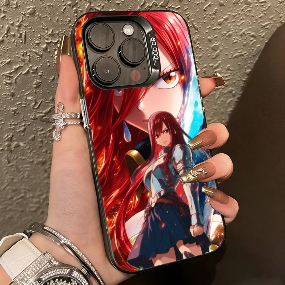 Anime Fairy Tail E-Erza Phone Case For iPhone 17,16,15,14,13,12,11 Plus,Pro Max,XS,Colored Silver Plated Inside Cover iPhone14Plus