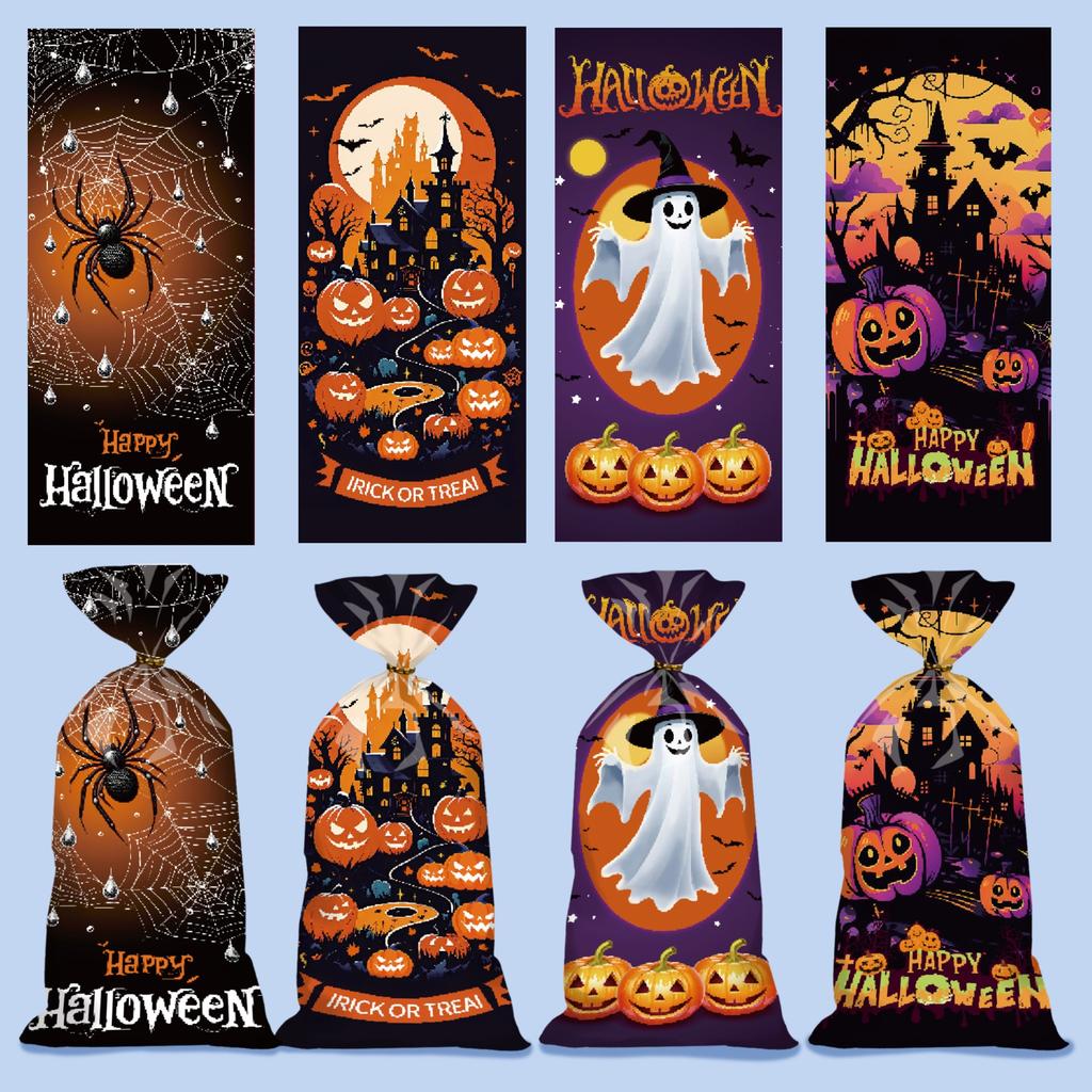 50PCS Pack Halloween Candy Bag Assorted Styles Pumpkin Ghost Bat Halloween Party Supplies Trick or Treat Gift Goodie Bag