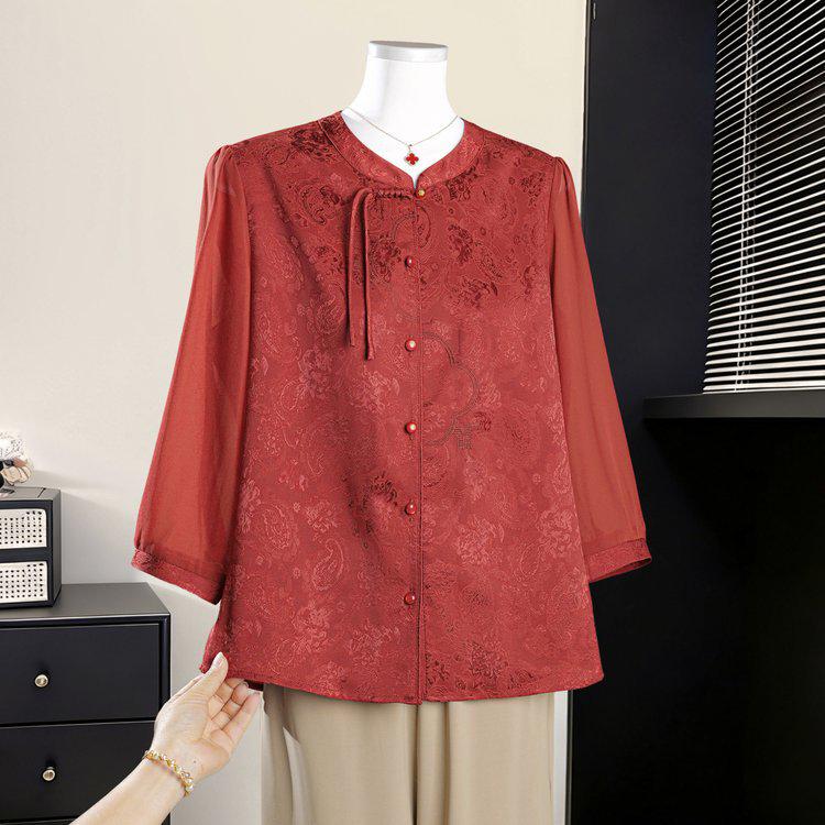 

Elegant Plus Size Men s Chiffon Shirt - Chinese Style, Printed, Loose Fit, 3/4 Sleeves 3XL (suggested for 120-135 jin) вино красного