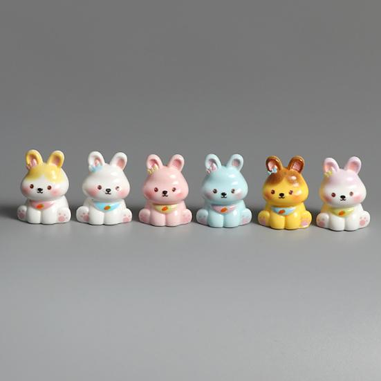 3 Pcs Miniature Resin Rabbit Easter Figurine, Cartoon Cute Tiny Bunny Animal Figures for Easter Egg Fillers, Fairy Garden, Dollhouse, Cake Topper