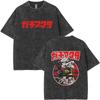 Washed Vintage Anime Gachiakuta Rudo Enjin Zanka Riyo Face Graphic T-shirt Men Women Casual Cartoon Manga Short Sleeve T-shirts