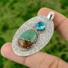 Oval Chrysoprase Gemstone Swiss Blue Topaz Bezel Pendant Jewelry Sterling Silver