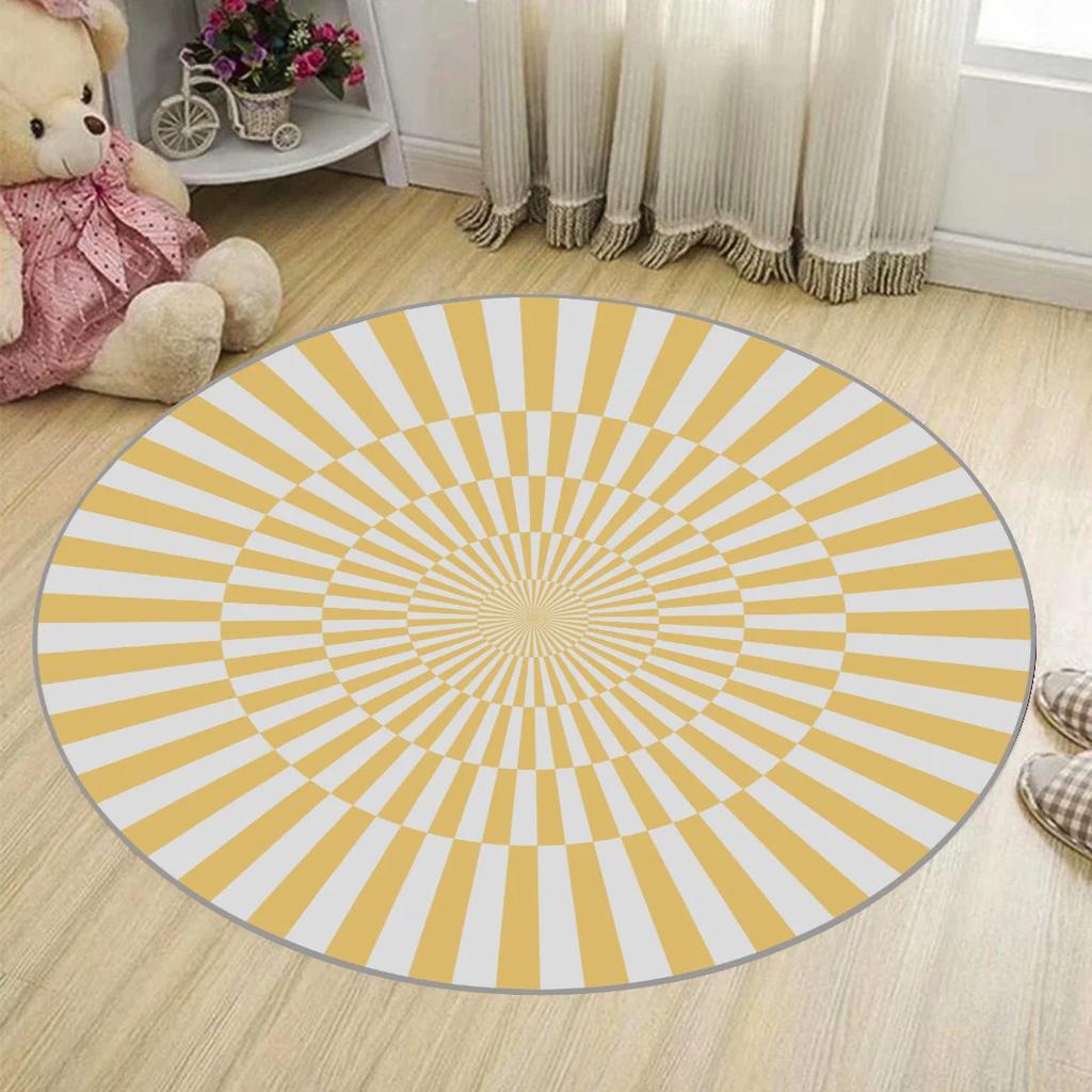 Modern Geometric Circular Living Room Carpet Dazzling Black and White Textured Bedroom Round Rug Hanging Basket Chair Floor Mat