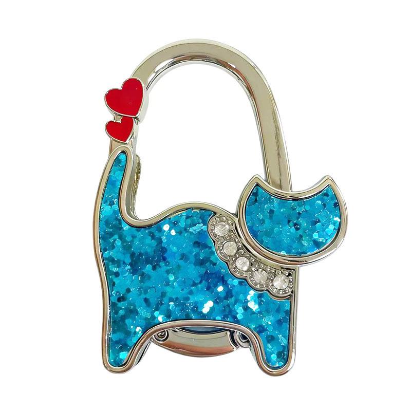 Two-heart Cat Bag Hook: Customizable Logo, Inner-Folding Table Edge Hook for Ladies
