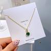 Simple Design Emerald Zircon Pendant Diamond Inlaid Titanium Steel Necklace For Women