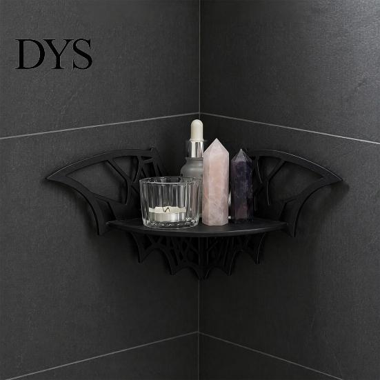 Crystal Holder Shelf Halloween Bat Corner Shelf, Decorative Wooden Wall Mount Display Shaped Spiderweb Design Gothic Floating Rack for Home, Bedroom,